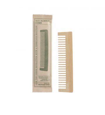 Pente de cabelo em bambu natural Eco Elements para hotelaria em embalagem de papel Kraft.