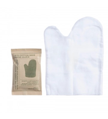 Luva de limpeza e brilho para sapatos em algodão Eco Elements, apresentada em embalagem Kraft.