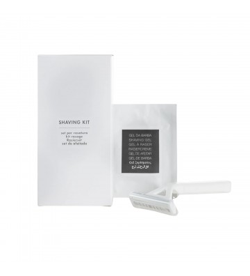 Kit para barba da linha Futura com lâmina dupla e gel de barbear em caixa de papel mate.